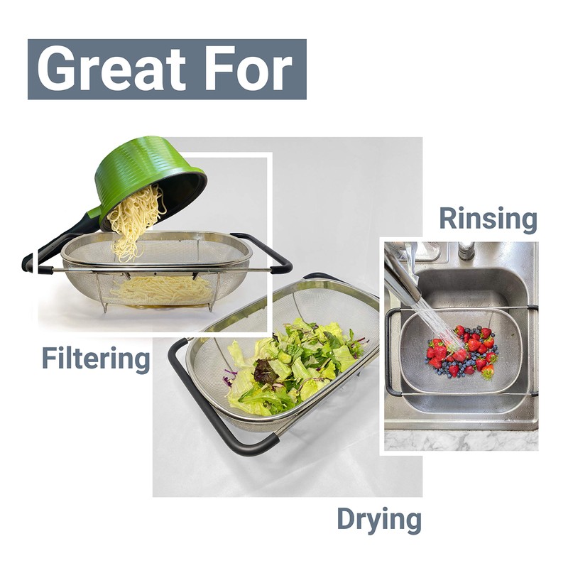 Makerstep Over the Sink Colander Strainer Basket Stainless Steel, For