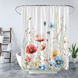 CCNSTMS Floral Shower Curtain Watercolor Flower Green Leaves with Butterflies Plant Rustic Wildflower Vintage Spring Farmhouse Nature Bathroom Curtains Decor with Hooks