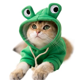 Richcatty Hoodies Funny Costume for Cat and Puppy Cute Frog Cosplay Clothes for Pets Soft Knitwear (Green Frog, M Pet Weight:5.5~8.8Lbs)
