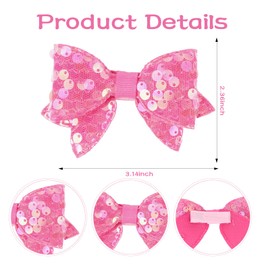 AMCAMI Glitter Hot Pink Hair Bows Clips,3PCS Small Sparkling Bling Bow,Cute Alligator Hair Clip Accessories for Birthday,New Year & Daily Wear