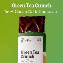 Raaka Green Tea Crunch Dark Chocolate | 66% Cacao | Gourmet Dark Chocolate Gift Box | Organic, Vegan, Soy Free, Non GMO, Gluten Free, Kosher | 1.8oz Bars, 3-Pack
