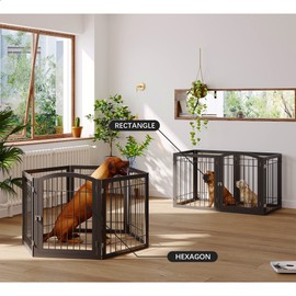 JSB 144-inch Extra Wide 30-inch Tall Dog gate with Door Walk Through, Freestanding Pet Gate for Halls, Stairs & Home, Pet Puppy Safety Dog Fence with 2PCS Support Feet (Black)