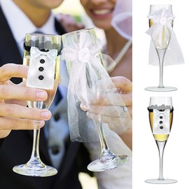 Marriage Bride Groom Dress Wine Cups Wrap Champagne Glass Bottles Cover for Engagement Wedding Party Decoration Ornaments Glass Cup Decoration Valentine's Day