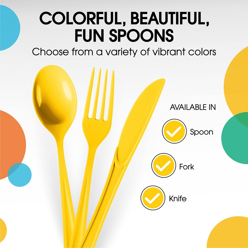 Exquisite Yellow Plastic Spoons 50 Pieces Yellow Spoons Disposable Utensils