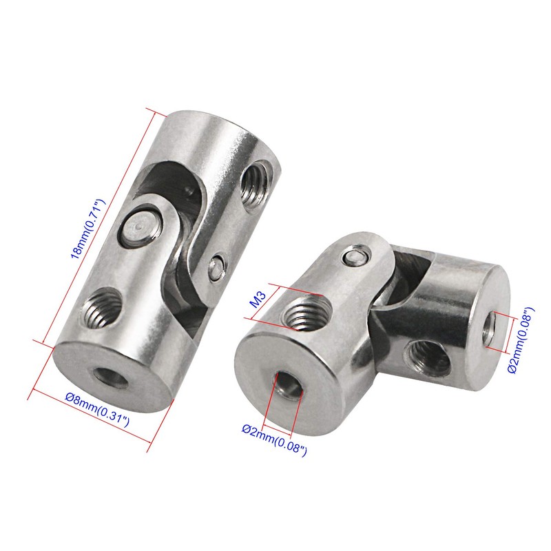 Aopin 2mm-2mm Rotatable Alloy Steel 2 Section Universal Joint Coupling