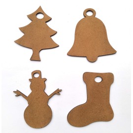 IVEI Christmas DIY MDF Cutouts Decorations Tree Ornaments Snowman Bells Socks for Christmas - for Painting Wooden Craft Decoupage Resin Art Work - Set of 20