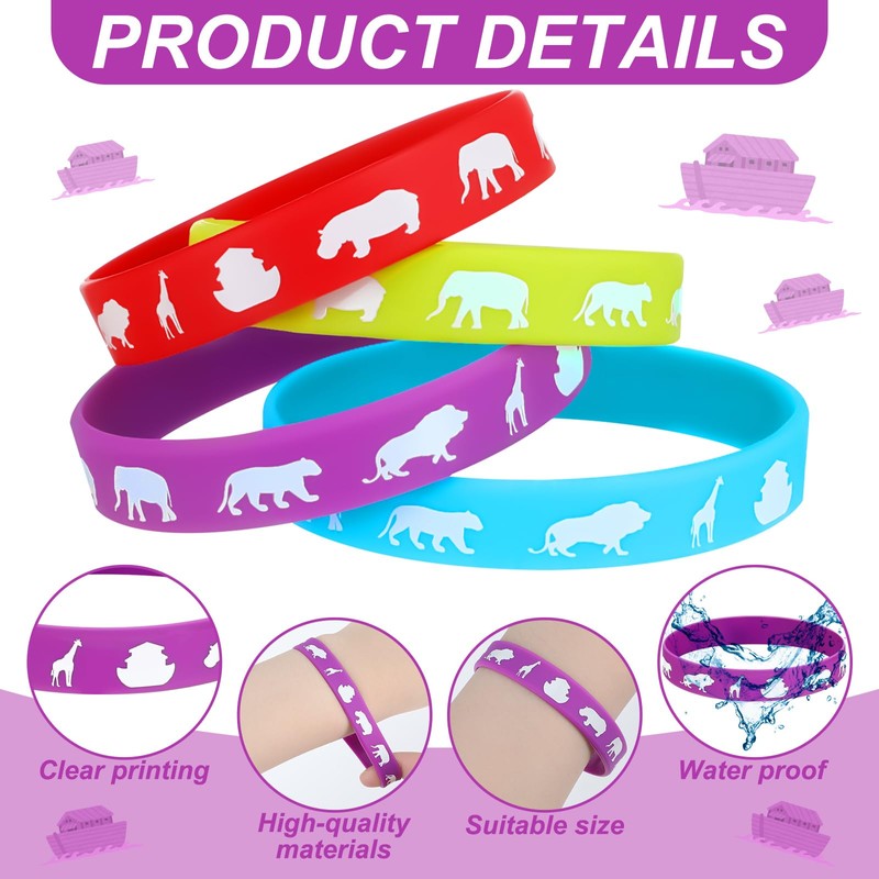 Tondiamo 48 Pcs Noah's Ark Rubber Bracelets Bulk Christian Rubber
