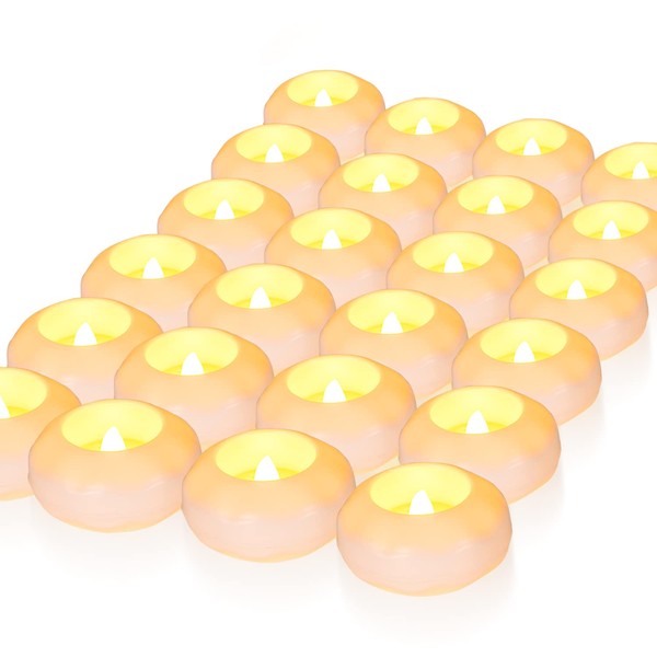 Homemory 24 Pack 100+ Hour Flameless Led Floating Candles, 3” Battery Operated Flickering Waterproof Tealights for Cylinder Vases, Centerpieces at Wedding, Party, Pool, Holiday (Warm White)