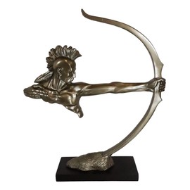 Ebros 19" Tall Sioux Indian Warrior with Bow and Arrow Short-Bow Archer Aiming Statue with Black Base Stand Cultural Heritage Home and Office Decorative Centerpiece Accent