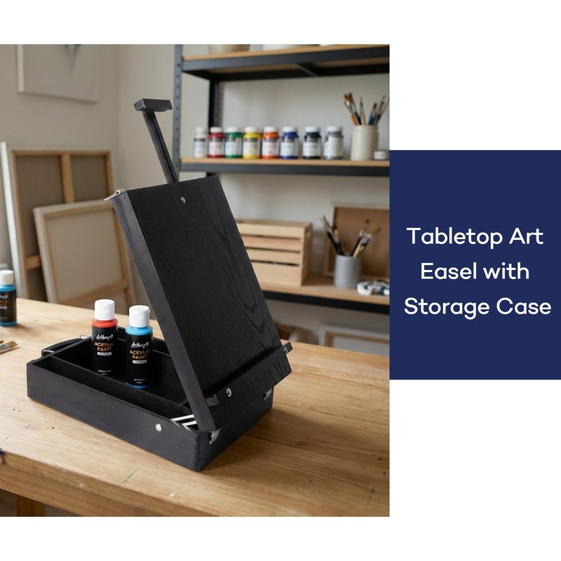 Artkey Tabletop Box Easel, Pine Wood Portable Artist Easel with