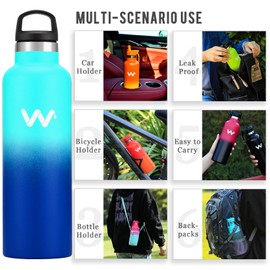WEREWOLVES Insulated Water Bottle with Straw Lid & Handle Lid, Stainless Steel Water Bottle with Carrier Bag Holder, Reusable Vacuum Narrow Mouth Leak-Proof Bottle for Biking