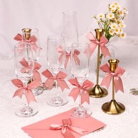 UoeRing 50 Pcs Gift Wrapping Bows - Mini Rose Pink Satin Ribbon Bows (3.3 Inch) for Gift Bags, Crafts, Weddings, Christmas, Baby Shower, Birthday， Party & Event Decorations