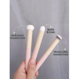 Brocha Correctora, Set De Brochas De Maquillaje De 3 Piezas Color Rosa                                                                                