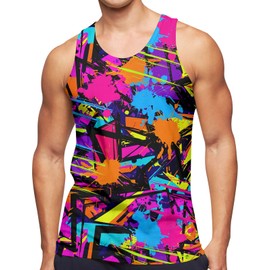 RAISEVERN Men's Graffiti Tank Tops 80S 90S Sleeveless Shirt Hip Hop Spray Paint Ink Geometric Summer Cool Colorful Tee Workout Athletic Training Sports Undershirts