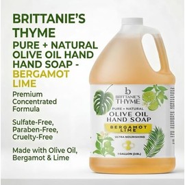 Brittanie's Thyme- Recambio de jabón líquido de oliva, bergamota y lima de Castilla orgánico puro de Brittanie, 1 galón | Hecho con Natura