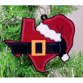 Santa Clause Texas State Ornament - Texas Wearing Santa Hat