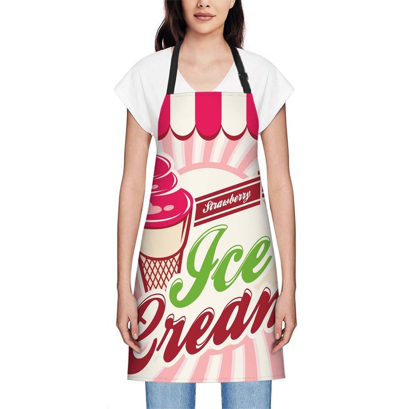 oFloral Ice Cream Apron Unisex Adjustable Bib Apron, Cooking Kitchen