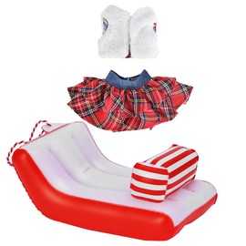 E-TING Santa Clothing Fluffy Vest+ Plaid Skirt with Sled Accessories for elf Doll Christmas Decoration