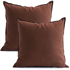 Jeanerlor Pack of 2 24 x 24 Inch Cotton Linen Soft Soild Decorative Square Throw Pillow Covers Green Cushion Case Set for Bedroom/Sofa/Car 60 x 60 cm, Reddish Brown