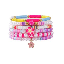 Bohemian Turtles Heishi Beaded Stretch Bracelets for Women Polymer Clay Colorful Flower Vinyl Disc Surfer Layering Stackable Beads Preppy Bracelet Friendship Summer Beach Jewelry Set-Purple
