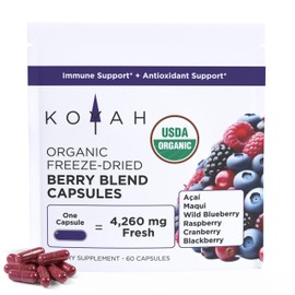 KOYAH Organic Berry Blend Capsules – 600 mg (Concentrated 7.1x Through Freeze-Drying) Natural Antioxidants & Polyphenols - Vegan, Non-GMO, Allergen-Free, Gluten-Free, 100% Whole-Berry - 60 Capsules