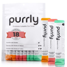 Purrly Lickable Wet Cat Treats Healthy Grain-Free Chicken Variety Pack (18 Count) Squeezable Creamy Purée with Human-Grade Protein Sources and Functional Nutrients Non-GMO No-Artificial-Additives