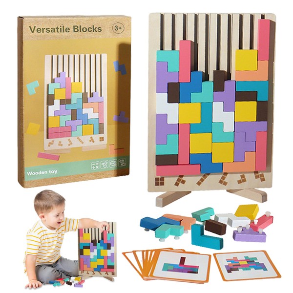 Shinybox Wooden Puzzle Tetris, Wooden Tetris Stacking Puzzle Toy with