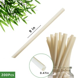 12mm Boba Straws Biodegradable Bamboo Fiber Straw Disposable Bubble Tea Smoothies Straws - 23cm Long Jumbo Milkshake Straw (200Pack)