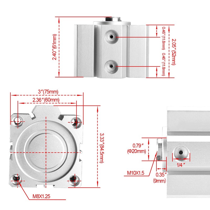Heschen Pneumatic Compact Aluminum Air Cylinder, SDA 63-20, Bore 63mm,