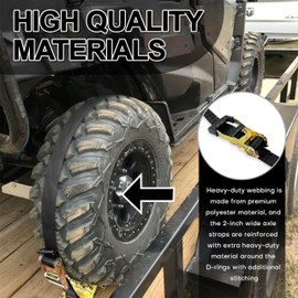 VONLX Car Trailer Tie Down Straps 4 Pack Kit, 2" x 8" Ratchet Straps Tie Down with Double J Hook with Clip, 2" x 36'' Heavy Duty Axle Strap for Car, Truck, UTV Transport,10,000lbs Break Strength