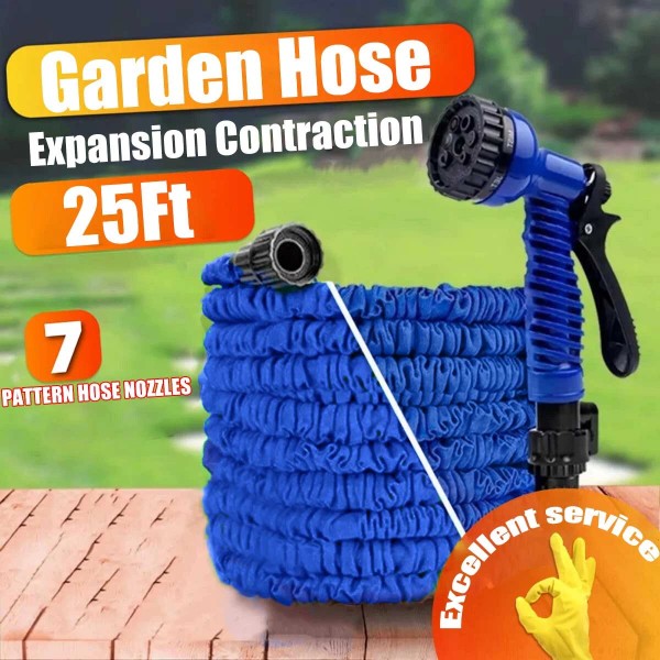 25ft Stronger Expandable Garden Hose Set Latex Hose 7 Spray