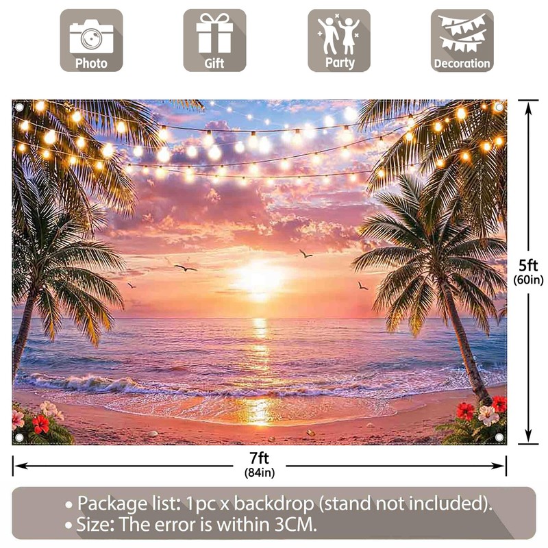 Swepuck Fabric 7x5ft Hawaiian Beach Pink Sunset Backdrop