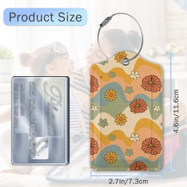 70s Style Retro Floral Luggage Tags,Colorful Flower PU Lether Travel Cruise Luggage Tag for Suitcase with Privacy Flap,Name ID Label and Stainless Steel Loop for Women Men