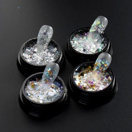 4 Boxes Chameleon Holographic Glitter Nail Art Sequins, Iridescent Mermaid Hexagon Flakes Sparkle Glitters Powder Dust Accessories for Women Manicure DIY Nail Art Decoration