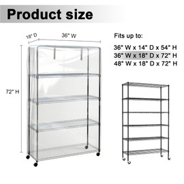 IndigoTempest9 Clear Vinyl Waterproof Shelf Cover for Wire Shelving - 36" W x 18" D x 72" H- with Zipper Closure - Protects from Dust and Debris - Only Cover