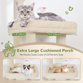 Globlazer F50 Cat Tower for Adult Indoor Cats, 50-inch Heavy Duty Cat Tree for Big Cats, Cat Tree House with Extra-Large Padded Platform, Sisal Scratching Board, 2 Large Condos, Beige