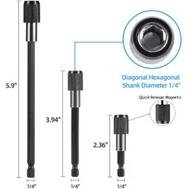 iDopick 3Pcs Drill Bit Extender,1/4 Inch Hex Shank Quick Release Bar Socket, Magnetic Socket Screwdriver Bit Holder 2.5" 4" 6" Extension Chuck Adapter Set for Screws,Drill, Driver and Handheld Driver