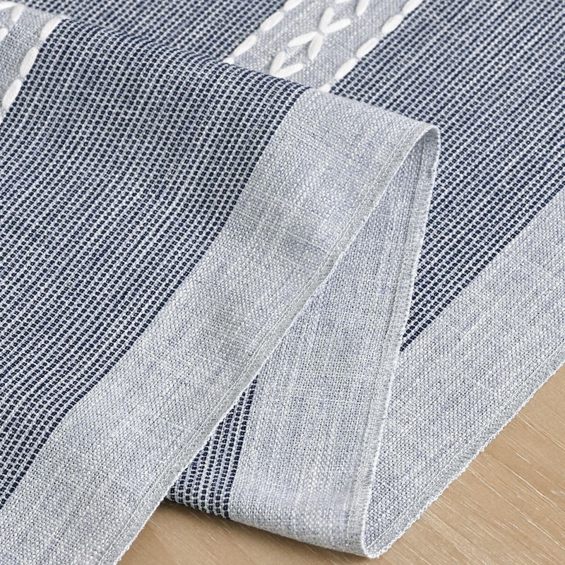 Blue Braided Striped Rustic Chenille Table Runner, Seasonal Embroidered Kitchen