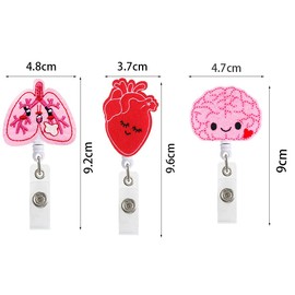 3 Pieces Nurse Badge Reel Retractable Badge Holders Heart Brain Lung ID Tag Badge Reel with Alligator Clip for Nurse Doctor Teacher Student