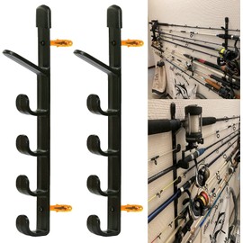 1 Pair Fishing Rod Storage Shelves, Horizontal Wall Rod Holder Storage Manager, Garage, House, Basement - Holds up to 5 Fishing Rods, Easy Installation, Hard Parts Included