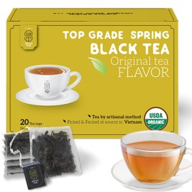 SACHS TEA 1773 Premium 100 Percent Organic Spring Black Tea - 20 Tea Bags (60 servings) | Hand-Sewn Large Tea Bag | Bold & Flavorful | Packed & Shipped Direct From Source In VietNam