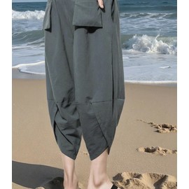 INVACHI Men's Harem Capri Pants Elastic Waist Loose Fit Drawstring Beach Yoga Trousers with Pockets A-Grey