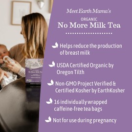 Earth Mama No More Milk Tea | Organic Herbal Tea Bags to Reduce Breast Milk Production, Stop Breastfeeding, & Wean Lactation Naturally, Postpartum Essentials, Hibiscus & Sage Decaf Tea (16-Count, 2PK)