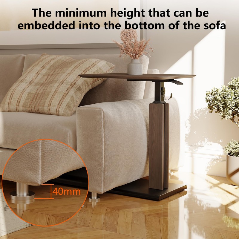 ETHU Overbed Table with Pneumatic Lift, 26.4-39.8 Inch Height Adjustable