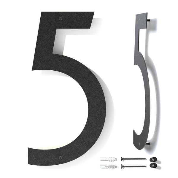 12 Inch Modern Metal House Numbers - Black, Floating, Rust-Proof