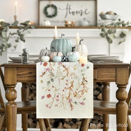 Artoid Mode Flowers Leaves Autumn Table Runner, Seasonal Fall Kitchen Dining Table Decoration for Home Party Decor 40x180 cm