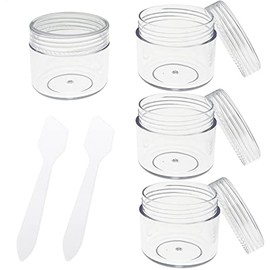 Set of 4 Small Containers, 20 ml with Lid, Plastic Cream Jars for Filling, Empty Cosmetic Jars with 2 Mini Spatulas, Cream Cans, Travel Potty Container Set for Lip Balm, Lotion, Cream, Transparent