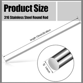 Tandefio 5 Pcs 316 Stainless Steel Round Rod, 1/4" Diameter and 12" Length Stainless Steel Bar Solid Shaft Rods for Industry, Metal DIY Craft and Metal Working Hobbies