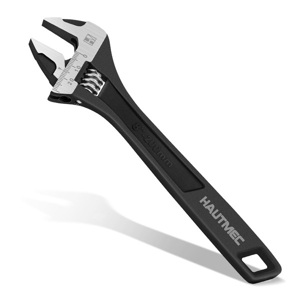 HAUTMEC Adjustable Spanner Wrench 200mm(8in) Adjustable Wrench Wide Jaw Black