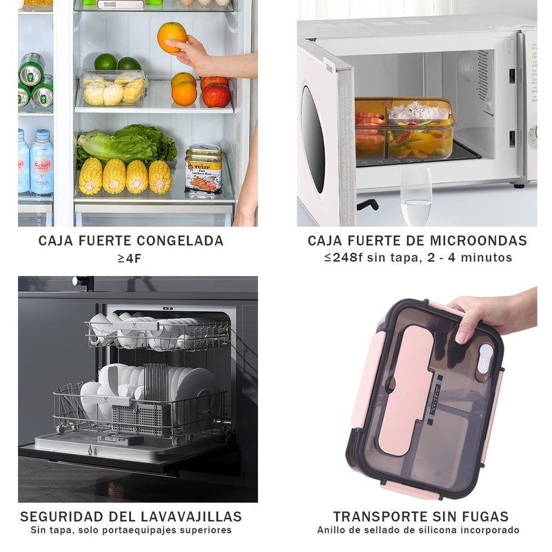 Fiambreras con 3 Compartimentos y Cubiertos de1500ml, con Cuchara y